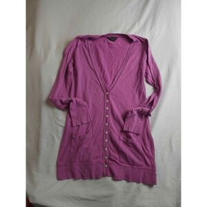 Eddie Bauer Cardigan Sweater Womens Medium Purple Knit Button Front Long Sleeves